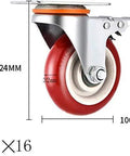 Heavy Duty Polyurethane Brake Caster Set Universal Mounting Plates measuring 124MM total height with 100MM red wheel for office chairs.