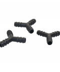 Half Inch Three Way Hose Connector Set For Drip Irrigation And Garden Systems, 100 Pieces Black Plastic Fittings on white background