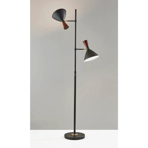 Arlo Tree Floor Lamp With Dual Shades, 67.25 Inch Tall, 2 x 60W Max, Black Finish, Modern Mid Century Style For Living Room, Ambient And Task Lighting, Bulbs Not Included
