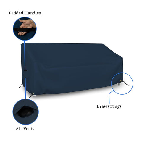 Outdoor Loveseat Cover Weatherproof 12 Oz PVC Coated Polyester Patio Sofa Cover With Air Vents And Drawstrings, Blue, 54W x 35H x 37D
