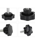 Close-up of Five Pack M6 Star Head Thumb Screws Knurled Grip Knobs 25mm Long, Metal Galvanized Thumb Screws for quick toolless adjustments.