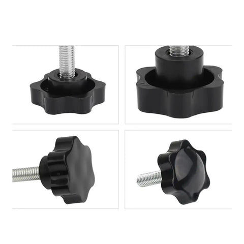 Close-up of Five Pack M6 Star Head Thumb Screws Knurled Grip Knobs 25mm Long, Metal Galvanized Thumb Screws for quick toolless adjustments.