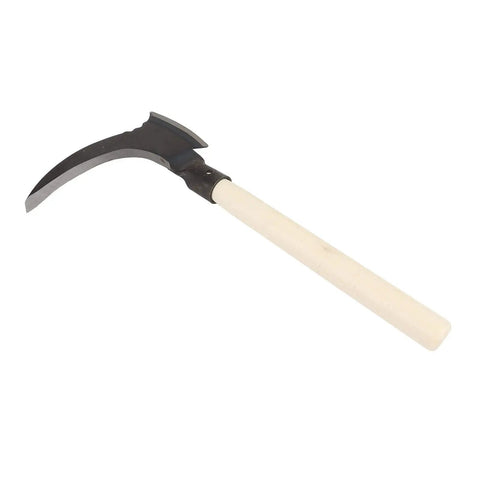 Double Sickle Garden Tool With High Manganese Steel Blade, Heavy Duty Handheld Scythe for mowing grass with wooden handle
