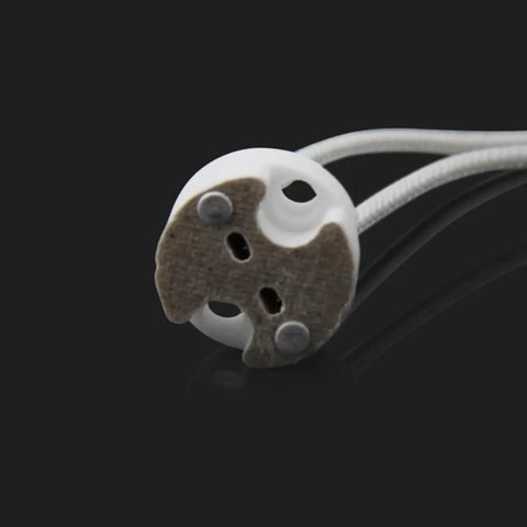 Detailed view of a 10 Pack MR16 12V Ceramic Lamp Holder with 140mm fly leads for LED fixtures.