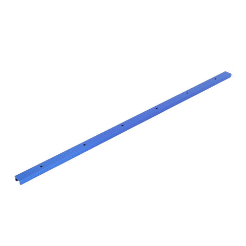 Aluminum T Track Extrusion 0.6 Inch Thick 0.75 Inch Wide 0.375 Inch Deep with six pre drilled holes, smooth blue surface
