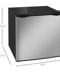 Real Deal 1.1 Cubic Foot Upright Mini Freezer With Quick Dial Thermostat and Smooth Reversible Door, dimensions shown.