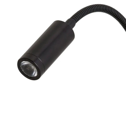 Close-up of Plug In LED Reading Lamp Wall Sconce 3W Warm White 3000K Bead Lens Soft Light Flexible Gooseneck Black Finish