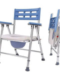 Slick Portable Commode Chair With Smooth Rolling Wheels Extra Wide Comfy Seat Detachable Waste Bucket And Foot Pedal No Sweat Setup, blue frame.