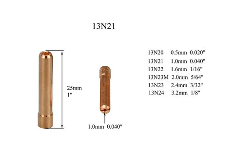 Extensive TIG Gas Lens Collet Bodies Kit For SR WP Series Weld Torch Including Glass Cup Clear Quartz Nozzles, 13N21 size detail
