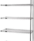 Kick Up Your Storage Game With This Badass Stainless Steel Wire Shelving Add On Kit Featuring Five Durable Metal Shelves Perfect To Expand Garage And Workbench Racks While Matching WR86-2472S-5 Units In A Snap At 86X72X24 Size. Five sturdy metal shelves arranged on a stainless steel wire frame, ideal for garage storage.