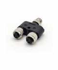 Two Pack M12 Y Connector 4 Pin A Coded Waterproof Adapters, One Male to Two Female Splitter for Industrial Sensors and Automation.