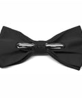 Men's Pre-Tied Clip-On Bow Tie Black Satin Finish With Heavy 1-Inch Clips, Measures 4.5 Inches Across And 2.25 Inches High At Ends, Fits Teens To Adults, Easy Formal Accessory For Weddings, Parties, And Everyday Go-To Sharp Style.