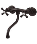 Two Handle Wall Mount Bathroom Faucet In Polished Nickel With Drip Free Ceramic Disc Cartridge, Adjustable Center, 1.2 GPM Flow