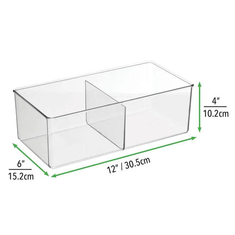 Two Compartment Clear Storage Box For Bedroom Organization BPA Free Plastic Clothes Organizer In Transparent Green Measures Six By Twelve By Four Inches Two Pack