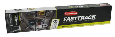FastTrack Garage Hook Kit And Tool Organizer packaging showing 6-piece set and storage use.