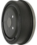 Centric 123.65021 C-Tek rear brake drum, front view; black with silver outer rim