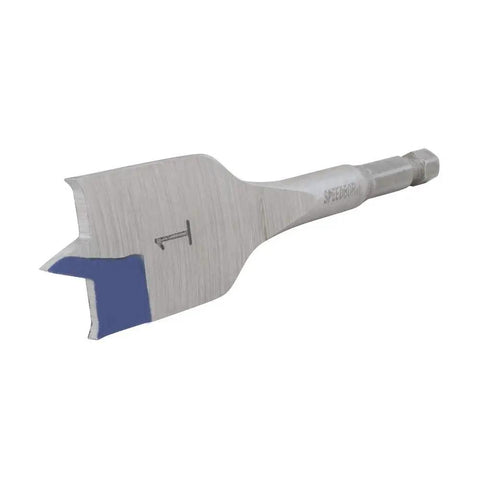 Speedbor Spade Wood Drill Bit 1 Inch By 4 Inch For Fast Holes And Long Life With Chamfered Edges And Blue Groove Parabolic Scoop