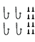Hella Compact Black Metal Wall Hooks For Belts And Keys With Vintage Iron Curve Super Durable Purse Hangers set of four with screws