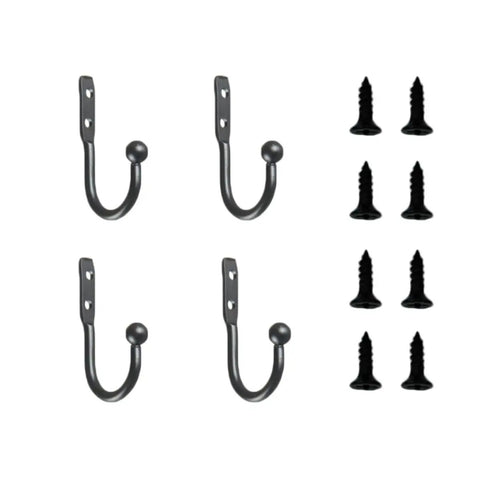 Hella Compact Black Metal Wall Hooks For Belts And Keys With Vintage Iron Curve Super Durable Purse Hangers set of four with screws