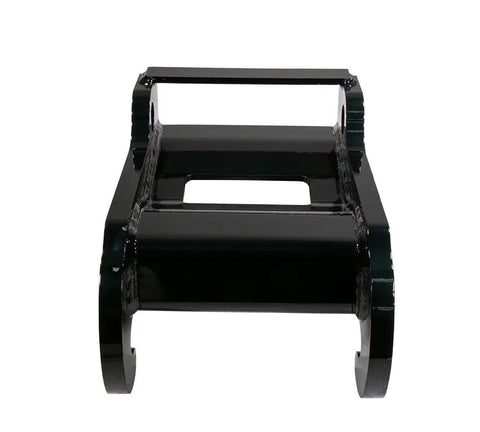 Front view of X Change Coupler Bracket for Bobcat Quick Attachments, black coated G50 steel, for mini excavator bucket mount.