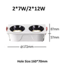 WKNHHL 5 Pack Led Integrated Downlight Double Head Recessed Lighting Kit - 14W/24W black and white design showing dimensions.