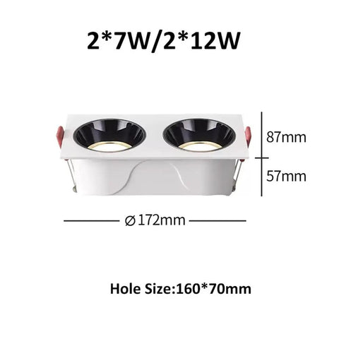 WKNHHL 5 Pack Led Integrated Downlight Double Head Recessed Lighting Kit - 14W/24W black and white design showing dimensions.