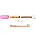 Cool WP17 TIG Torch Consumable Collet Kit with High Conductivity Pure Copper Electrode Holder parts and substitutions.