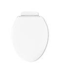 No Sweat Quiet Close Elongated Toilet Seat In Crisp White With Grip Tight Bumpers And Slam Prevention Hinges for smooth installation.