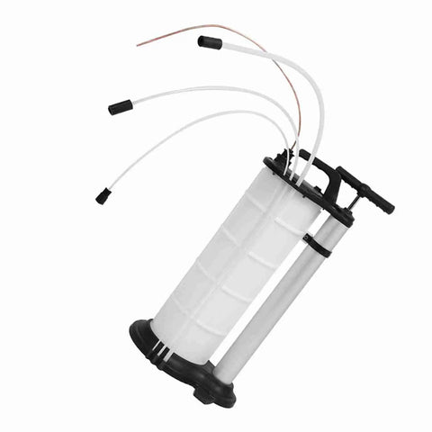 Easy Grip Hand Operated Oil Pump For Quick Engine Fluid Extraction With Suction Hose And Smooth Manual Action, 9L capacity, with multiple hoses.