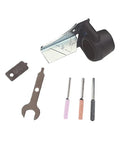 Six Piece Chainsaw Sharpening Attachment Kit For Dremel 1453 Chains including guide, gauge, stones, wrench.