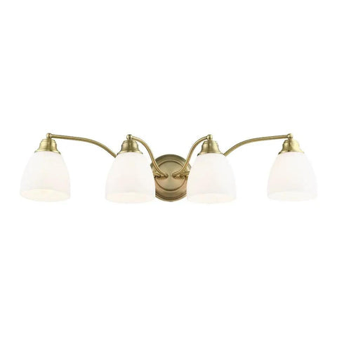 Somerville 4-Light Bath Light In Brushed Nickel, Classic Traditional Style, Solid Steel Build, 4 satin glass shades, 30x7.5x7