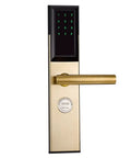 Top Notch Smart Keyless Door Lock With Foolproof Password Keypad And Slick Smartphone App Access in sleek gold finish.