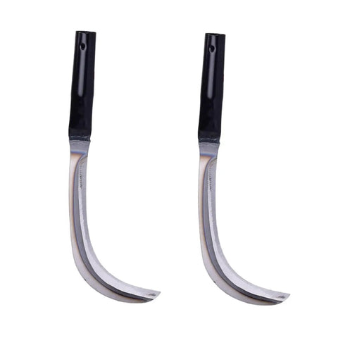 Two Piece Steel Sickle Mowing Tool Set For Gardening And Farming With Sharp Durable Blades Random Handle Holes Portable Harvesting