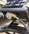 Propane Hose 1lb To 20lb Adapter For 12 Foot Connection attached to grill, showing safe flow and thermal protection, Weber Q compatible.