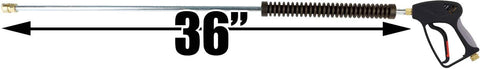 Beefy 5000 PSI 10 GPM Pressure Washer Gun With 36 Inch Wand Brass Internals Safety Trigger Lock Easy Grip Pistol Three Eighth Inch Inlet To One Quarter Inch Outlet Couplers