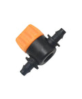 Purple One Quarter Inch To 6mm Hose Barb Mini Valve Kit For Your Garden Tap And DIY Drip Irrigation, Includes Mist Nozzle Connector And Four To Seven Mm Fittings, Water Stop Valve Parts For Easy Yard Irrigation Setup. POM mini valve with orange cap