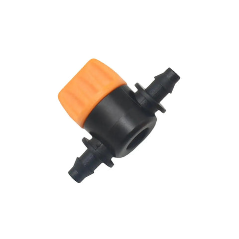 Purple Hose Barb Mini Valve Garden Tap Kit For Drip Irrigation Connectors One Quarter Inch To Six Millimeter Mist Nozzle Fittings Watering System Pack Of 20 To 150 Pieces, black valve with orange cap