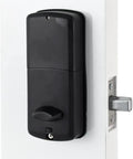 Built Tough Zinc Alloy Electronic Deadbolt Lock With A Slick Touchscreen Keypad Password Keyless Entry Setup mounted on a white door.