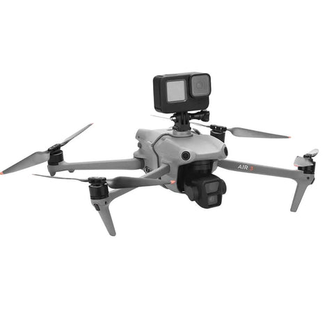 Expansion Bracket With One Quarter Inch Screw Adapter on DJI Air 3 Drone with Action Cam Attached