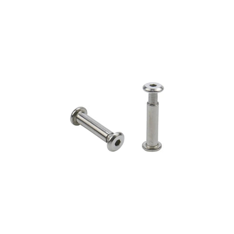 Two stainless steel M4x16mm barrel nut bolts showcasing clean threading for secure fastening from Twenty Pack M4x16mm Stainless Steel Barrel Nut Bolts And Binding Screws With Hex Key Tool Set Heavy Duty Fasteners Built Tough For DIY And Auto Repair No Frills Kickass Quality Setup.