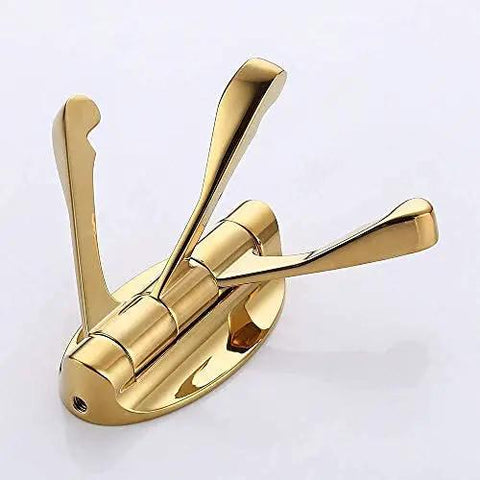 Heavy Duty Wall Mount Coat Hook Tough As Nails Zinc Alloy Bathroom And Entryway Rack Rust Proof Multi Purpose Gear Hanger in gold finish.