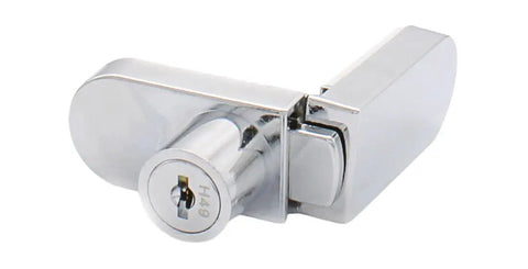 Chrome No Drill Showcase Lock For Glass Doors Keyed Alike just peel and stick easy install swing door security lock durable finish