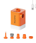 FLEXTAIL orange portable air pump for inflatables with 4800mAh rechargeable battery, 5 nozzle tips and USB cable