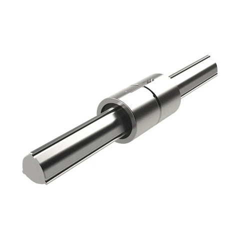 Ball Spline Nut LBS 15 LBS15UU for precision linear motion with high speed rotation, shown on a shaft, ideal for CNC mills and robotics.