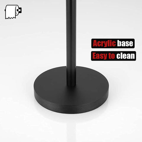 Base of Matte Black Stainless Steel Toilet Paper Storage Stand That Holds 3 Rolls Thick Zero Point Eight Millimeter Frame Built Tough Prevents Rust Easy Clean Bathroom Organizer Dispenser, acrylic base.