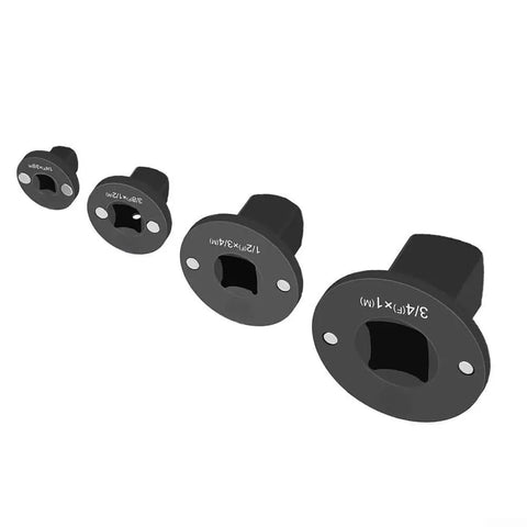 Top Notch 4-Piece Low Profile Socket Adapter Kit With 1 To 3/4 Inch Drive Links Perfect For Quick Automotive Gear Swaps And Tough DIY Jobs That Need Serious Grit And Smooth Fits., 4 black low profile stainless steel socket adapters in sizes shown
