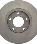 Front brake rotor disc, gray steel finish, five lug holes and central bore.