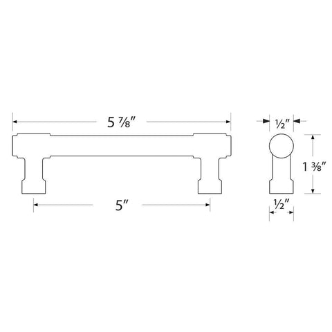 Technical drawing of the Emtek Jasper Pull for Cabinets Available in 7 Sizes and 6 Finishes with 5 Inch Center to Center Measurement Polished Chrome Finish US26 86688US26 Premium Cabinet Hardware for Drawers and Doors showing dimensions.