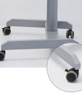 Height Adjustable Mobile Standing Desk With Smooth Roll Wheels Built Tough Rust Resistant Steel, caster wheel close-up.