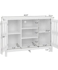 Forty Three Inch Solid Wood Kitchen Credenza Sideboard Buffet Cabinet With Sleek Metal Knobs Clean Lines And Legit Industrial Vibes For Easy Entryway Organization and Serving Tasks dimensions